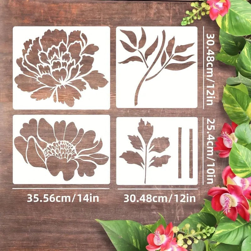 6-Piece Flower Stencil Set, Reusable Floral Templates for Garden Painting