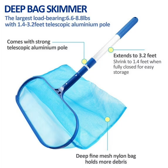 Swimming Pool Rake with Fine Mesh Net & Telescopic Pole