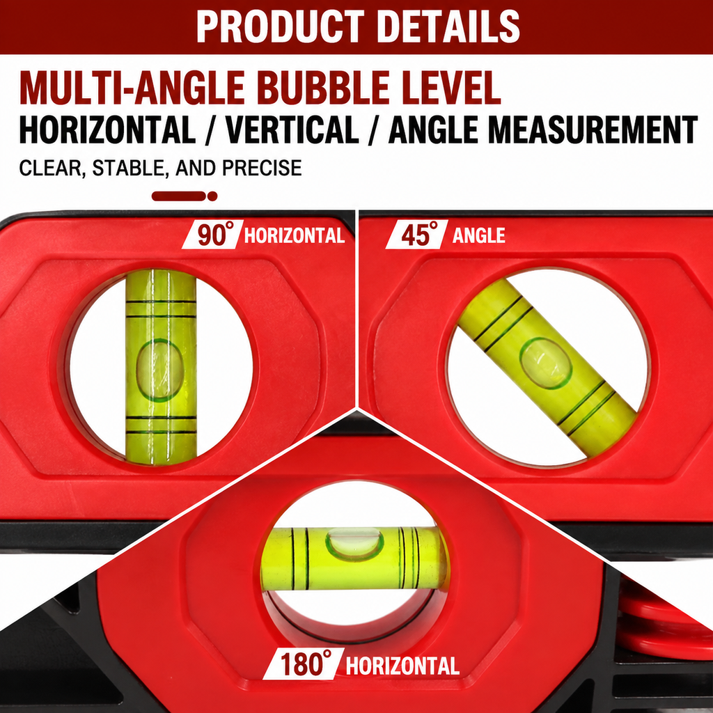 Foldable Magnetic Level Tool with Multi-Angle Bubble Vials, 5 Section Folding Level