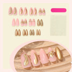 Gold 3D Floral French Long Almond Press-On Nails, 24-Pc Kit