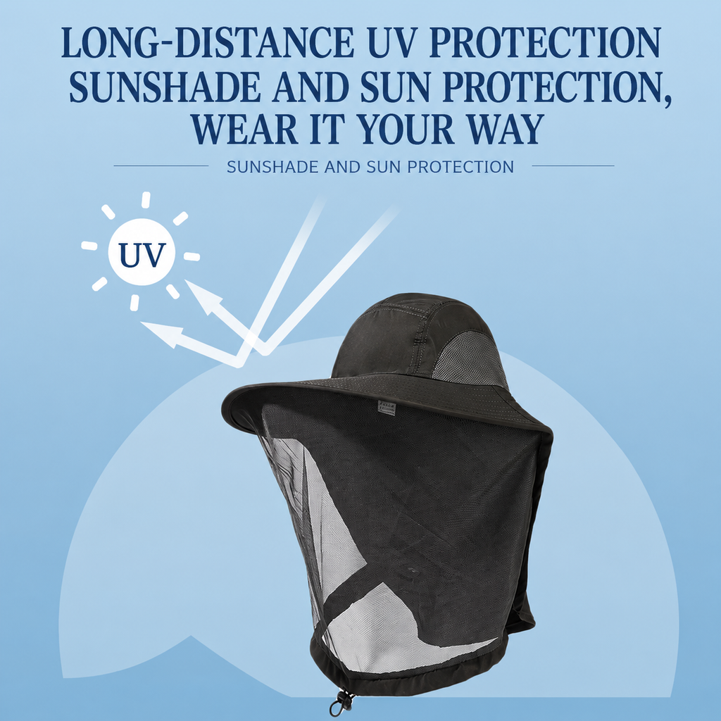 Sun Hat with Mesh Face Cover for Fishing Gardening Hiking