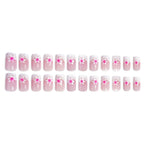 24-Piece Rose Pink Glitter Floral Square French Press-On Nails