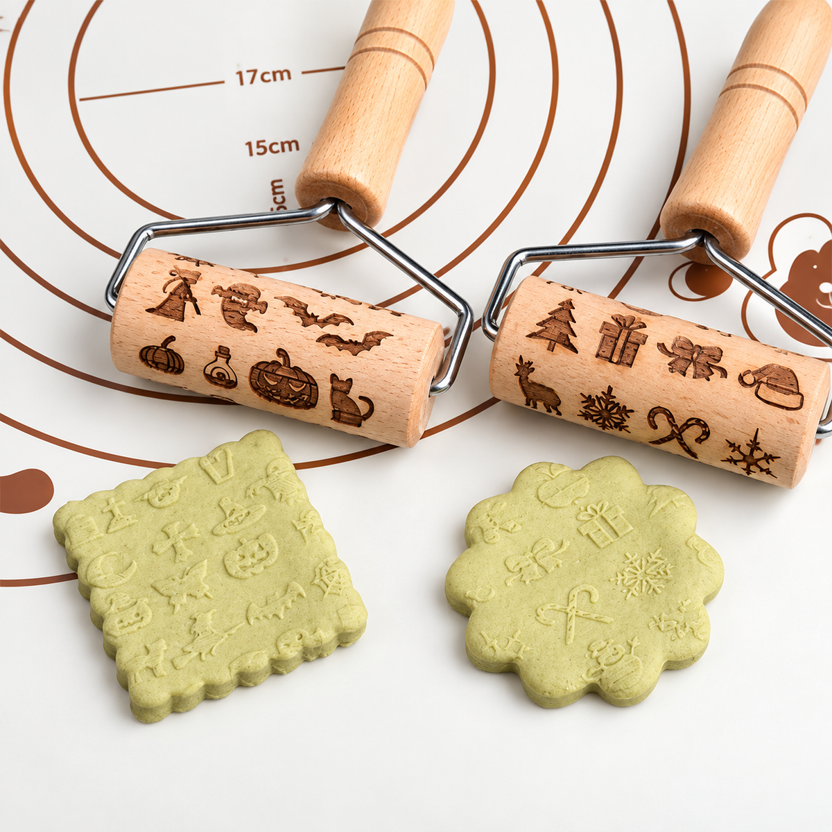 Wooden Embossing Rolling Pin for Cookies – Halloween & Christmas