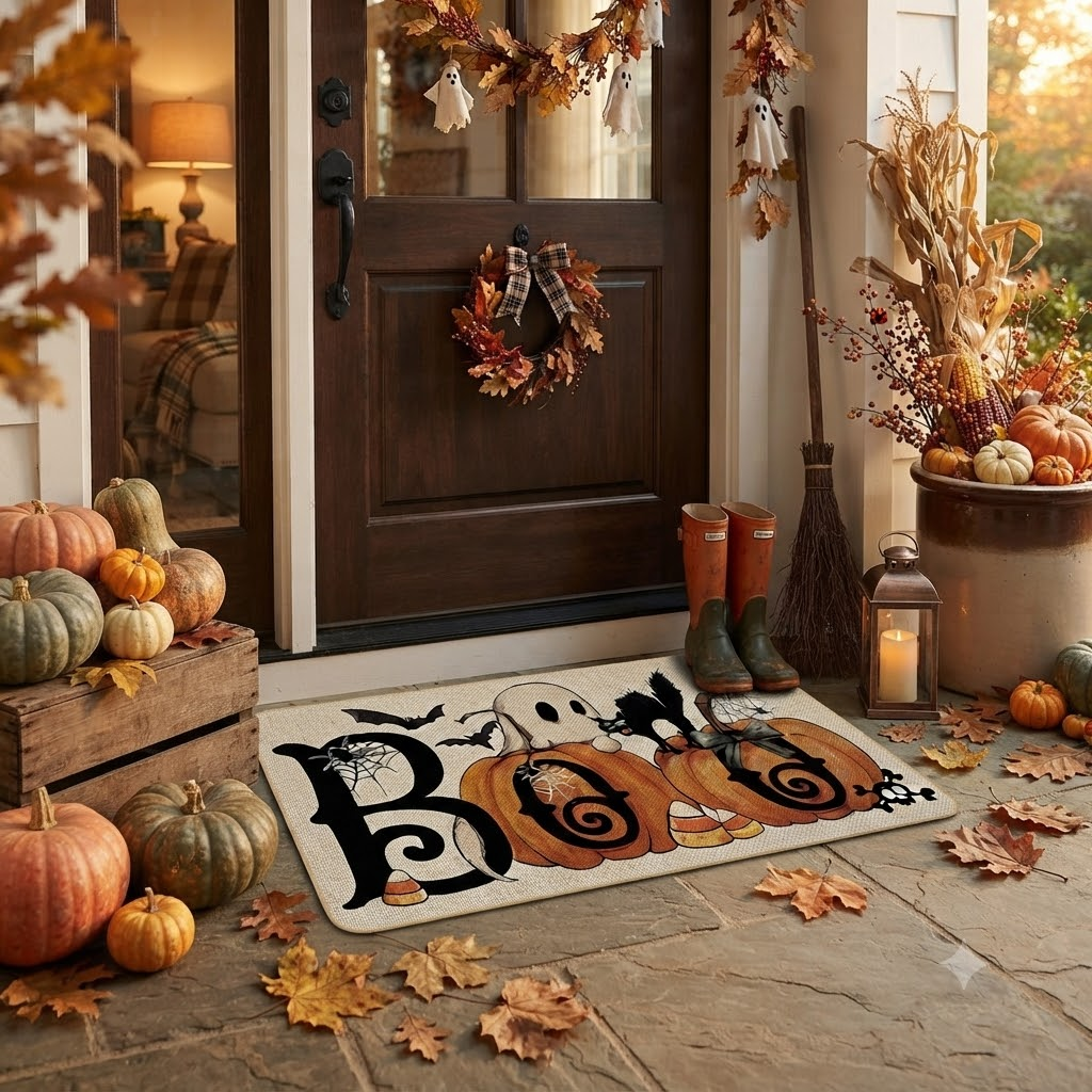Halloween Doormat Set with Front Door Mat & Runner Rug for Porch