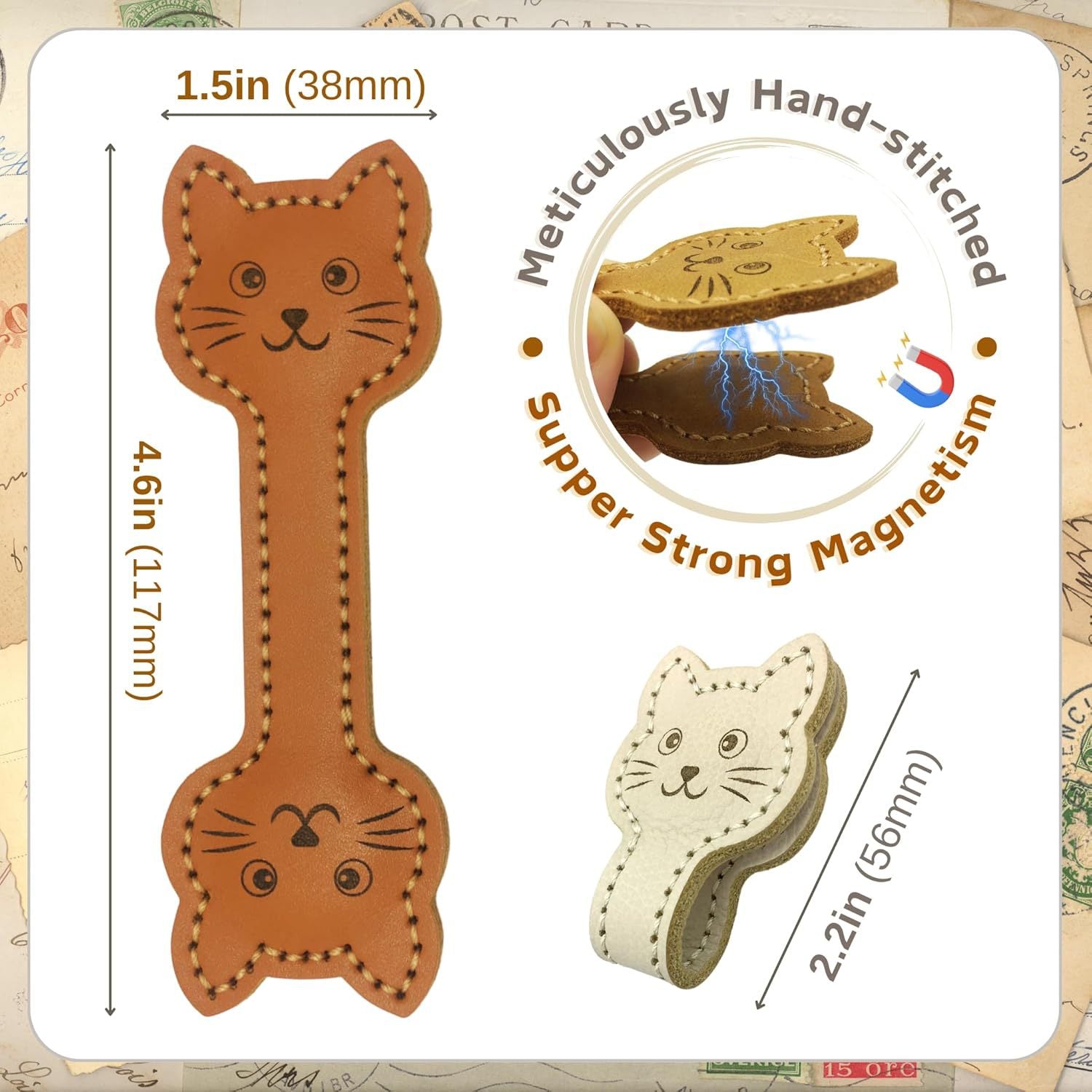 3 Pack Leather Magnetic Bookmark Clips Cat and Dog Paw Design