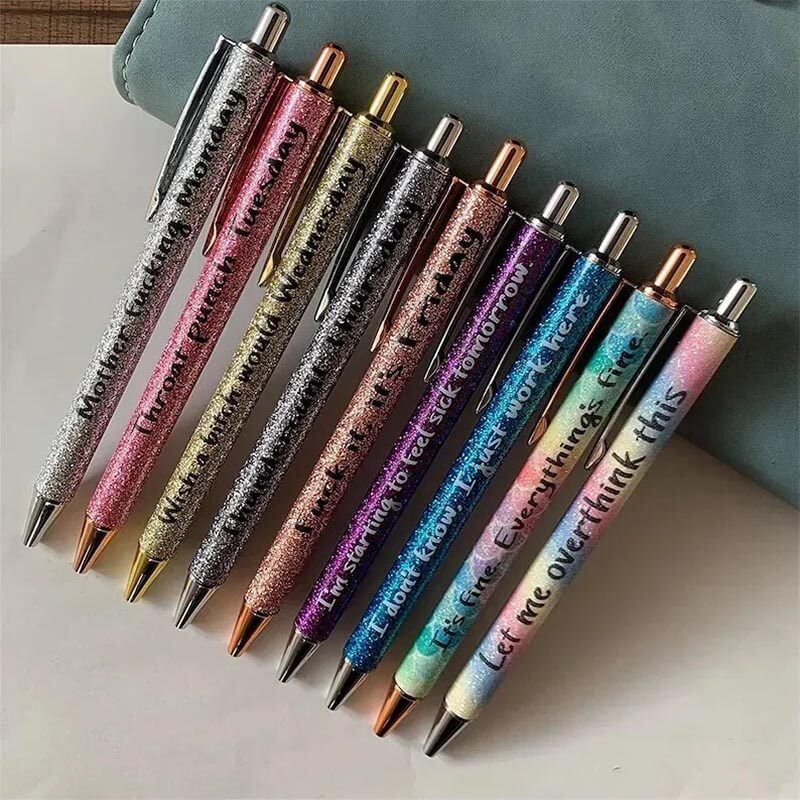 Funny Sarcastic Glitter Pens – 7 or 9 Pack Ballpoint Pen Set