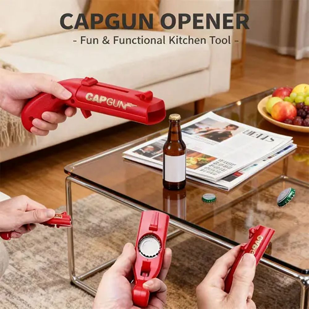 Cap Gun Bottle Opener with Bottle Cap Launcher – Funny Gift