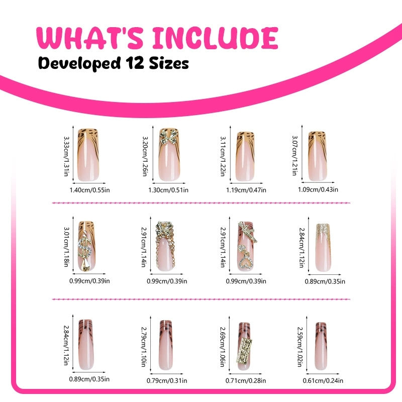 Gold 3D Floral French Long Almond Press-On Nails, 24-Pc Kit