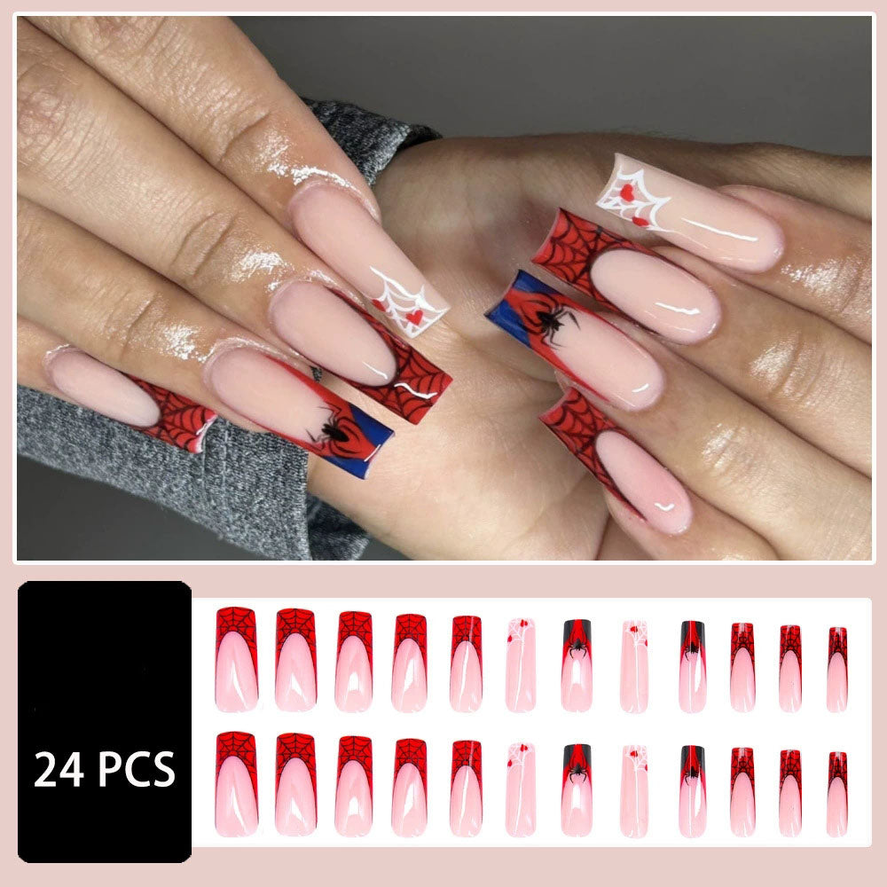 Halloween Spiderweb Hearts Long Square Press-On Nails, 24-Pc Kit
