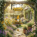 Farmhouse Hanging Welcome Sign with Gnome Decor for Front Door