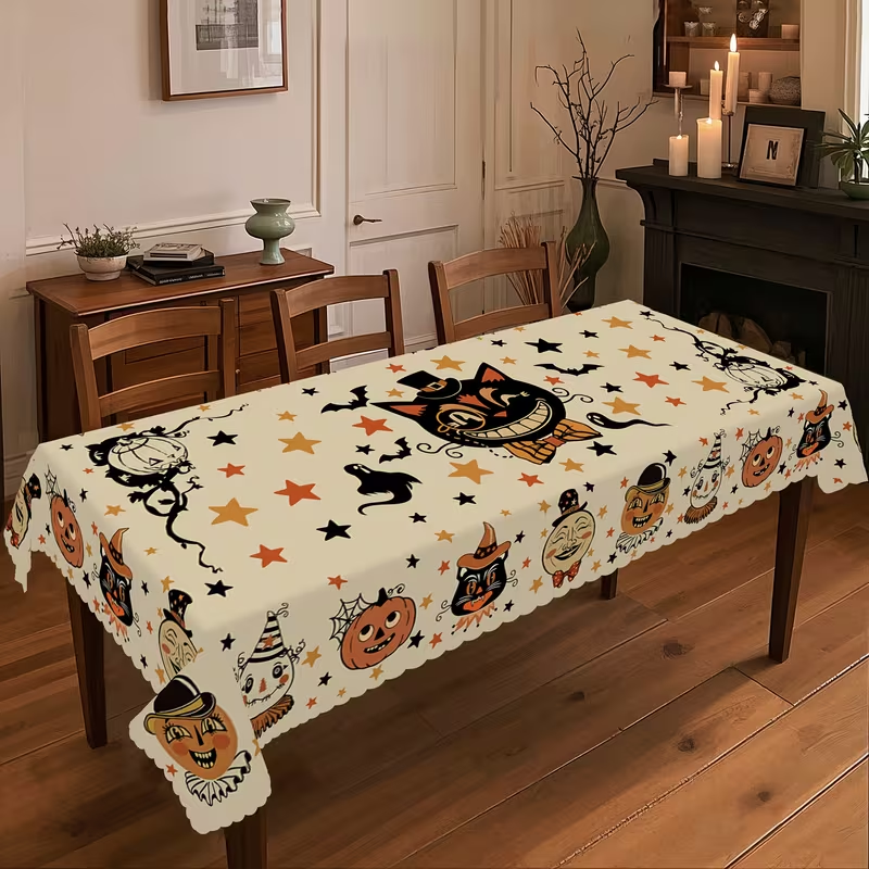 Halloween Tablecloth, Polyester Table Cover for Dining Table Decor