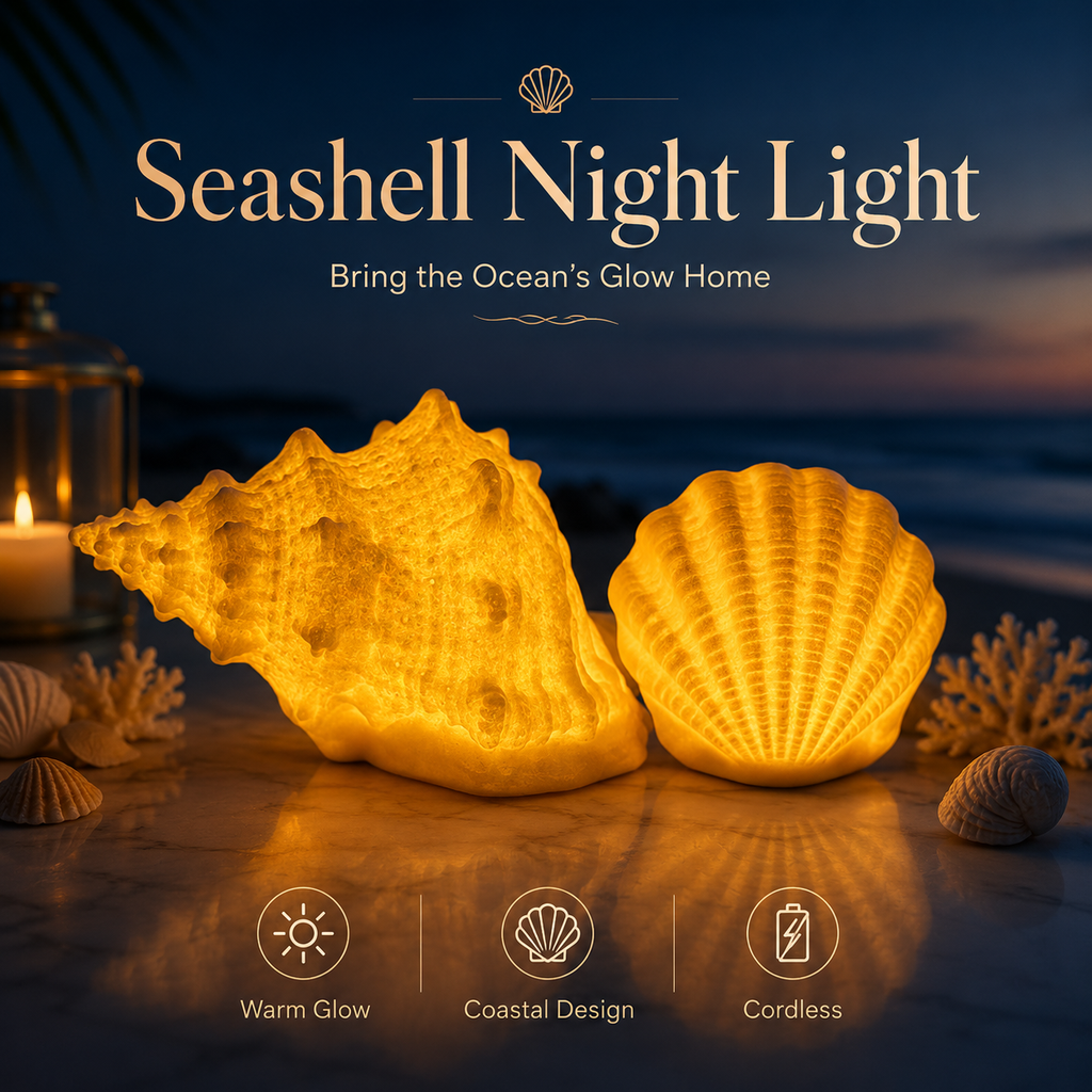 2-Piece Coastal Seashell & Conch Night Light Set