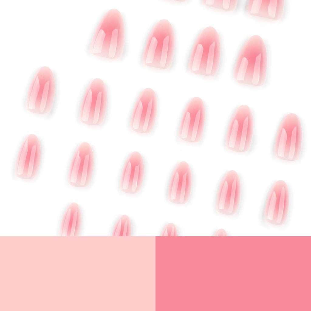 Blush Pink Aura Jelly Medium Almond Press-On Nails, 24 Pcs + Glue