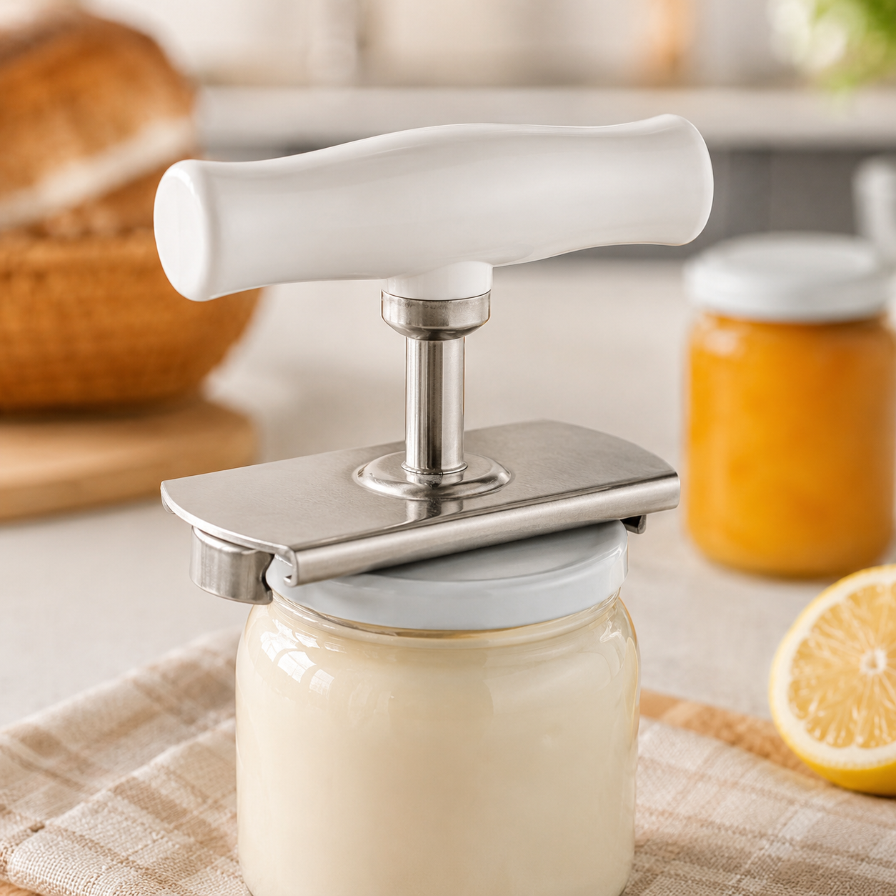 Adjustable Jar Opener with Stainless Steel Grip for Multiple Lid Sizes