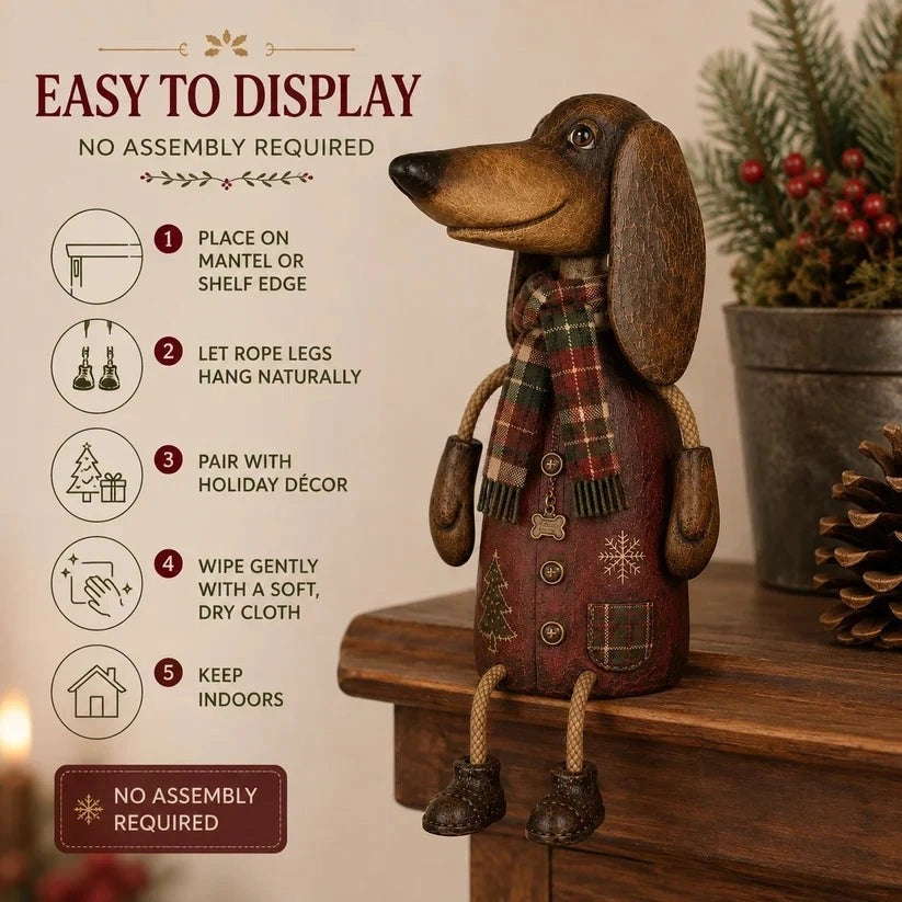 Vintage Christmas Dachshund Shelf Sitter – Farmhouse Holiday Decor