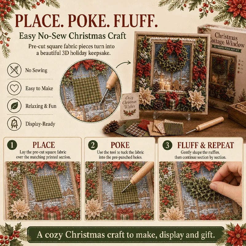 DIY 3D Christmas Fabric Poke Art Kit with Display Stand