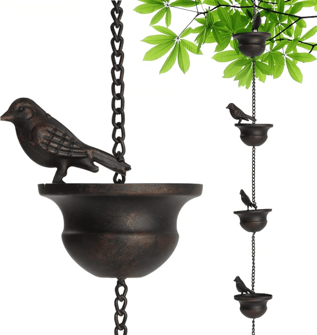 Decorative Bird Rain Chain for Gutters and Outdoor Garden Decor
