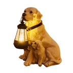 Resin Dog Statue with Solar Lantern, Outdoor Garden Decor Light