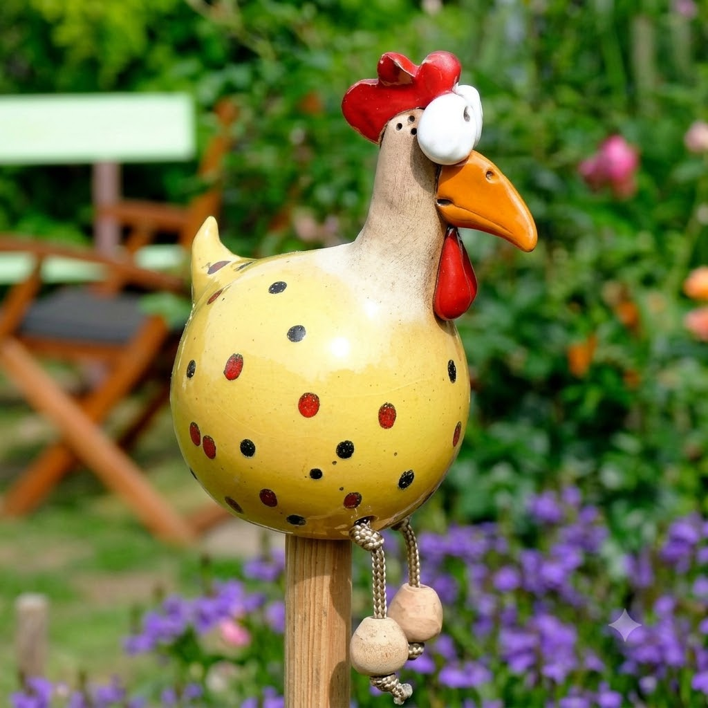 Hand Painted Resin Garden Hen Decor with Dangling Legs, Outdoor Chicken Statue