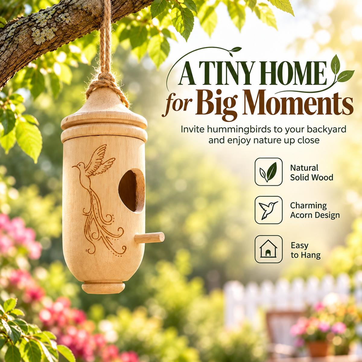 Wooden Acorn Birdhouse Ornament for Garden Decor