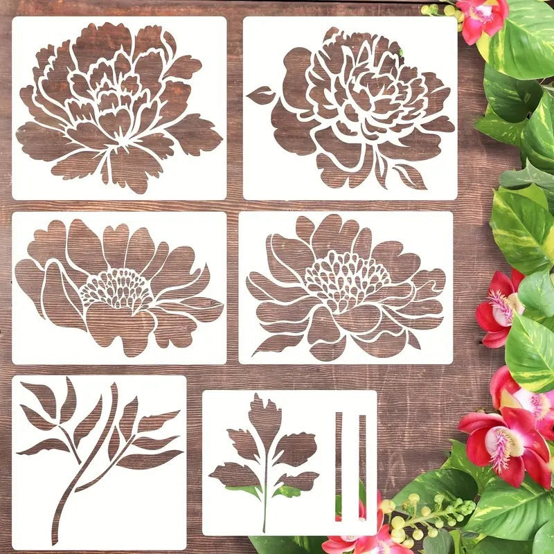 6-Piece Flower Stencil Set, Reusable Floral Templates for Garden Painting