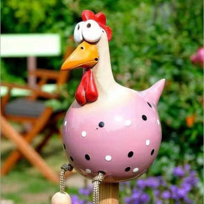 Hand Painted Resin Garden Hen Decor with Dangling Legs, Outdoor Chicken Statue
