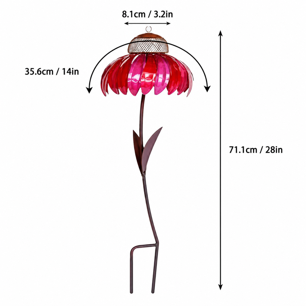 Metal Sunflower Bird Feeder with Garden Stake, Pink Flower Design