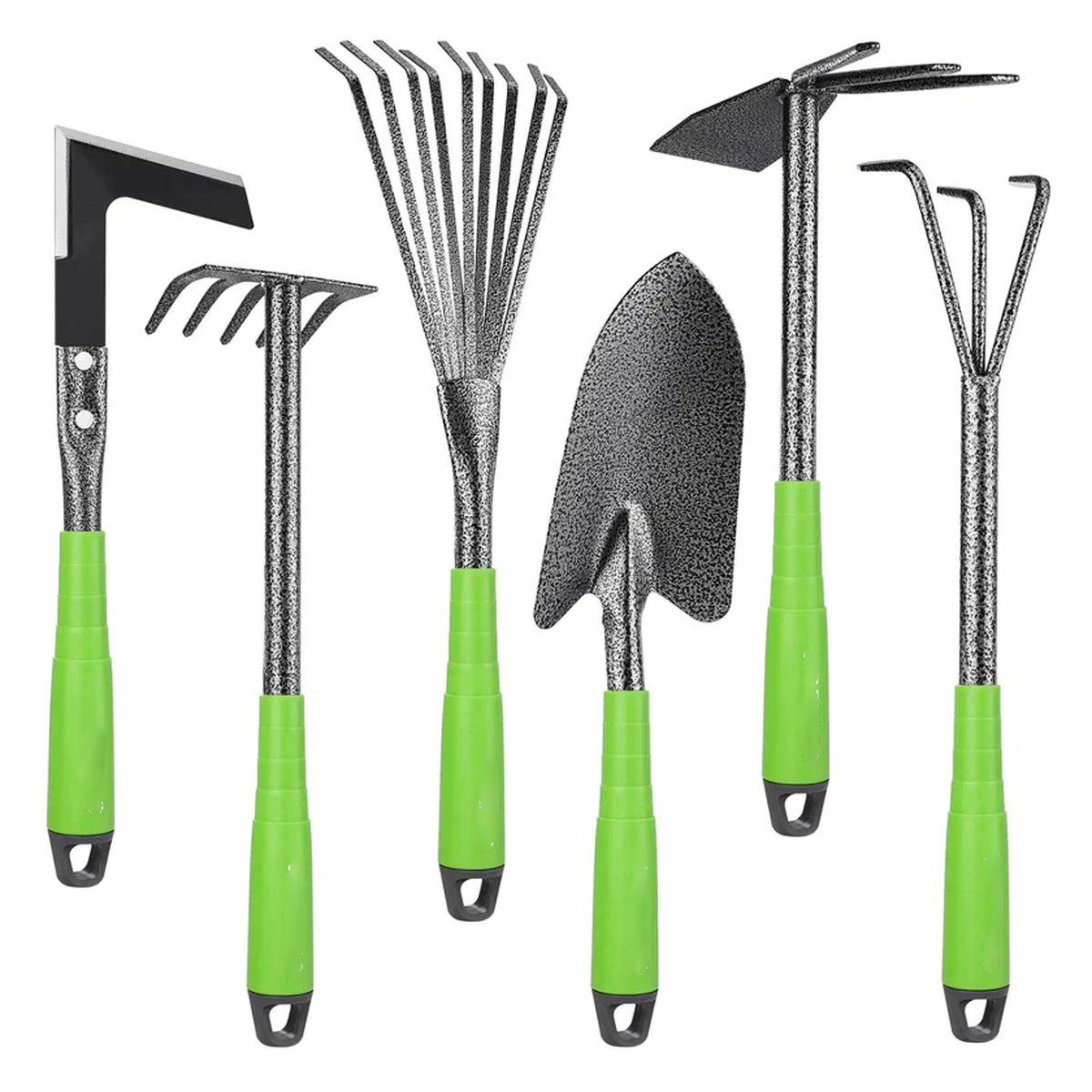 6-Piece Garden Tool Set with Green Handles for Home Gardening