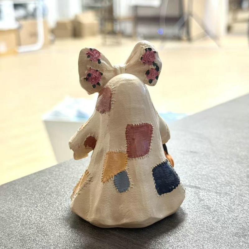 Patchwork Ghost Halloween Decoration, Resin Figurine Tabletop Decor