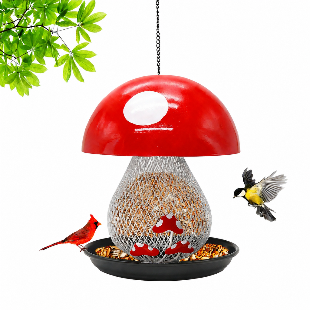 Hanging Mushroom Bird Feeder for Outdoor Garden and Backyard Use