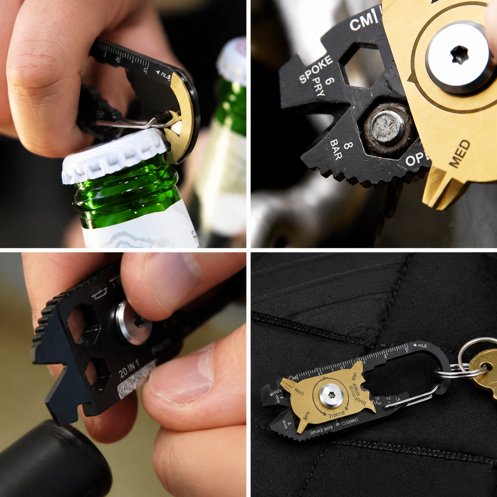 20-in-1 EDC Pocket Multi Tool with Keychain Clip, Portable Camping Tool