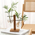 Glass Vase with Wooden Stand, Decorative Tabletop Flower Vase