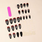 Halloween Black-and-Red Spiderweb Medium Almond Press-On Nails, 24-Pc