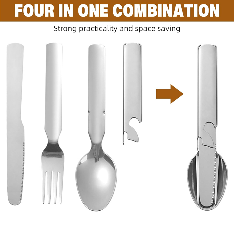 4-in-1 Foldable Camping Cutlery Set Made of Stainless Steel