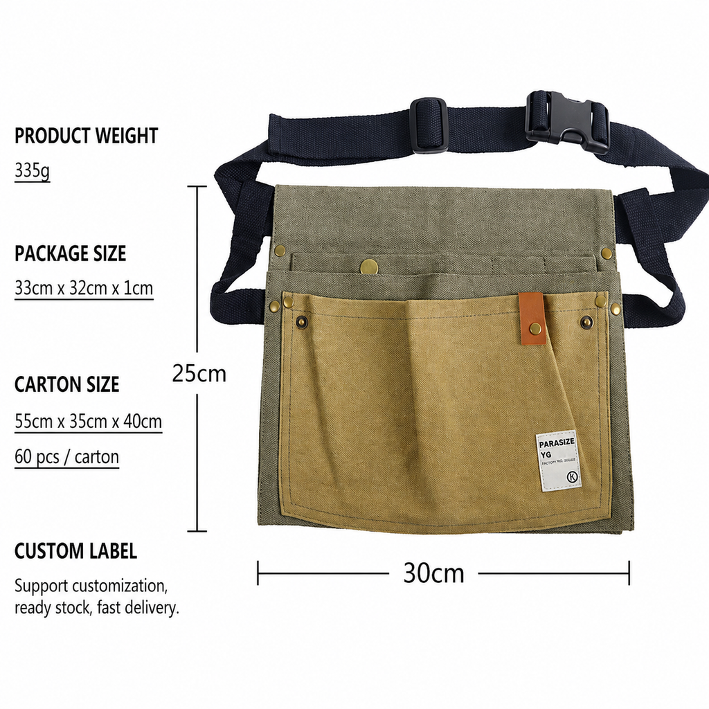Garden Tool Waist Bag with Adjustable Belt and Multi Pockets