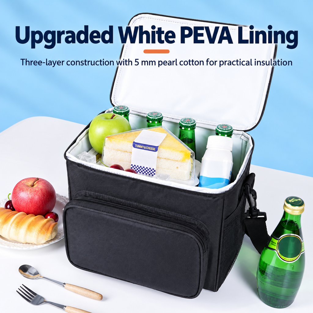 Insulated Lunch Cooler Bag with PEVA Lining & Shoulder Strap