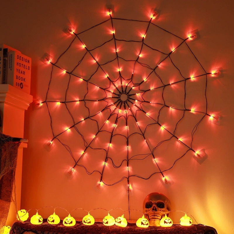 Halloween Spider Web Lights, LED Lighted Spider Web Decoration for Halloween Decor