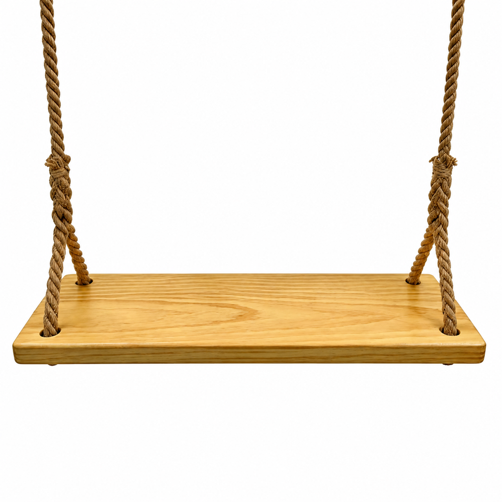 Solid Wood Swing Seat with Hemp Rope, Outdoor Tree Swing Kit