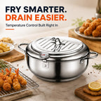 304 Stainless Steel Deep Fryer Pot with Thermometer & Drain Rack