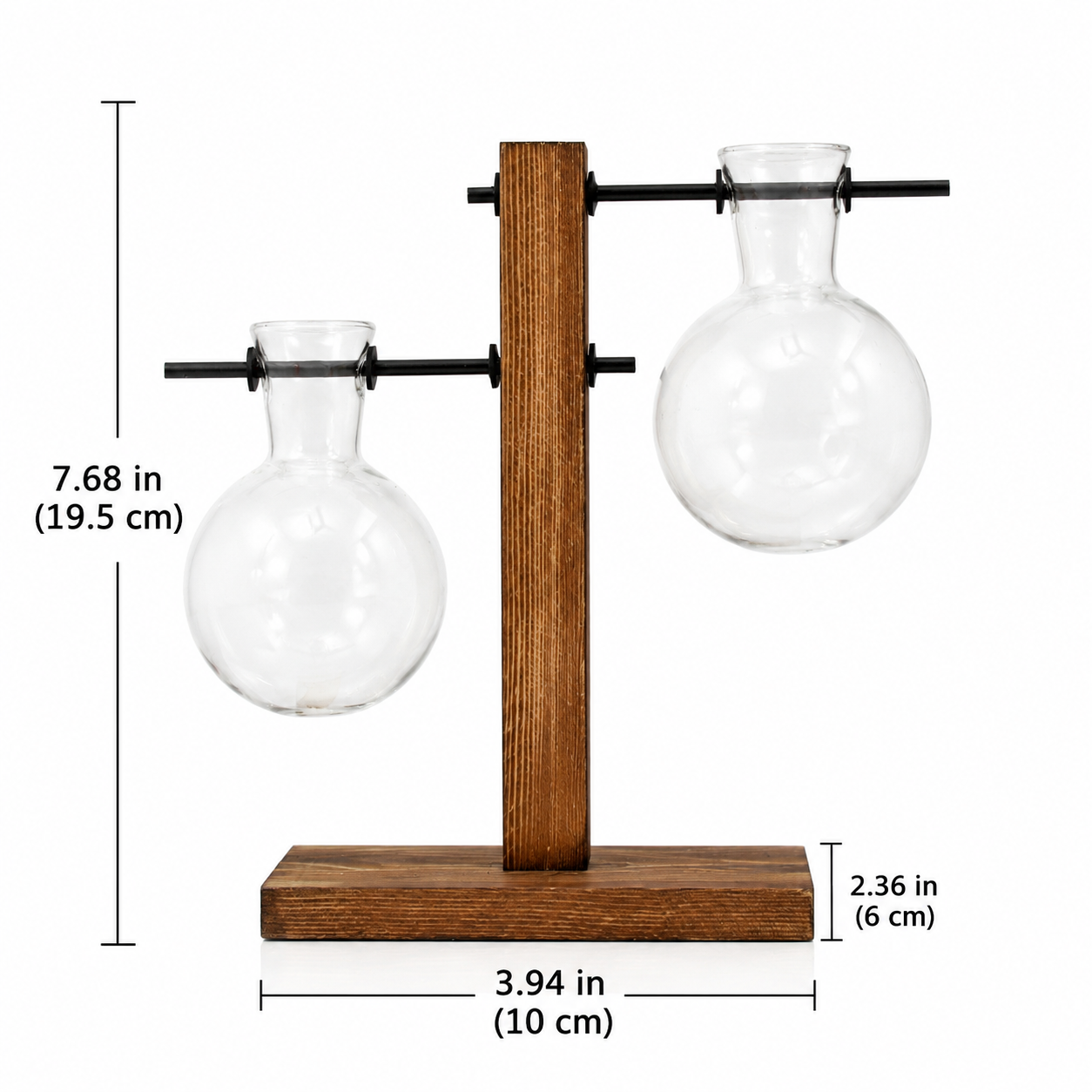 Glass Vase with Wooden Stand, Decorative Tabletop Flower Vase