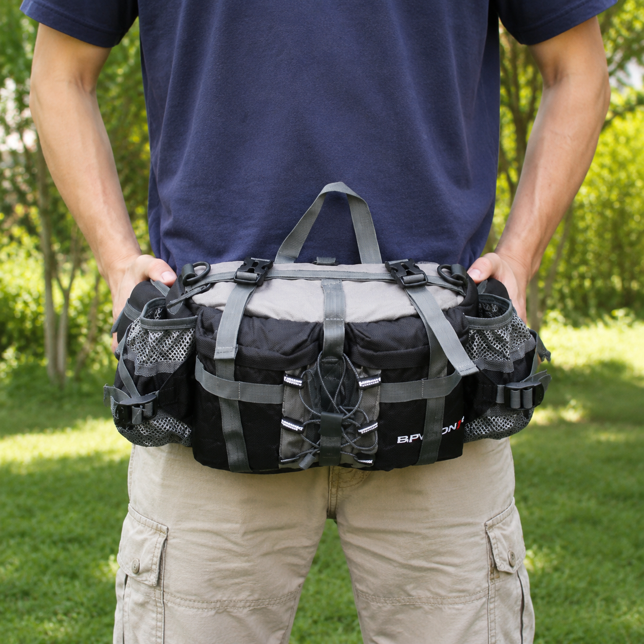 Hiking Waist Pack with Water Bottle Holders, Multi-Pocket Outdoor Waist Bag