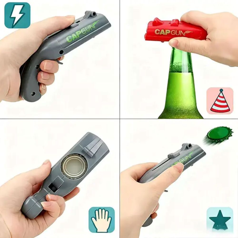 Cap Gun Bottle Opener with Bottle Cap Launcher – Funny Gift