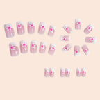 24-Piece Rose Pink Glitter Floral Square French Press-On Nails