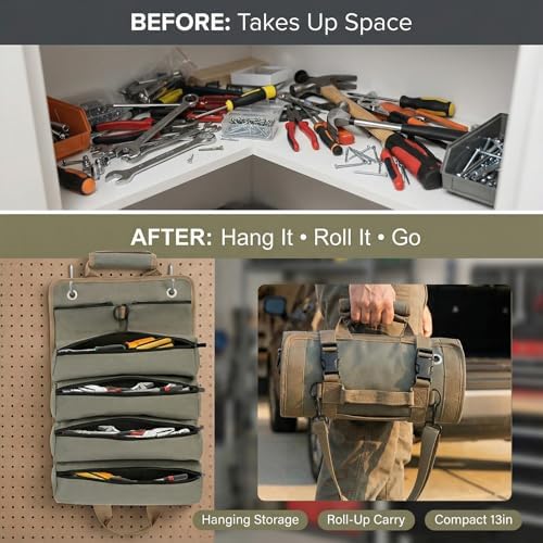 Hanging Tool Bag with 6 Zipper Pockets for Garage & Workshop