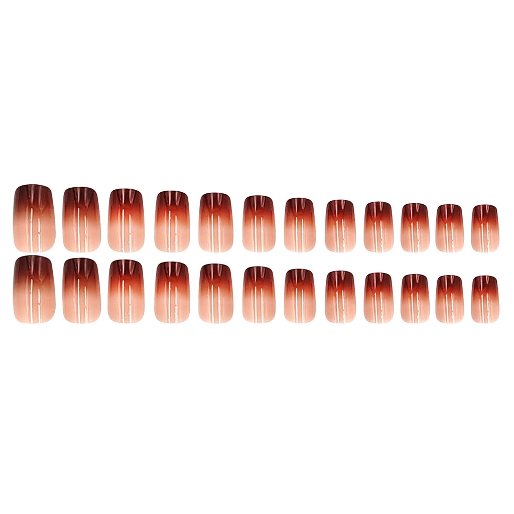 Coffee Brown Shimmer Ombre French Square Press On Nails | 24 Count