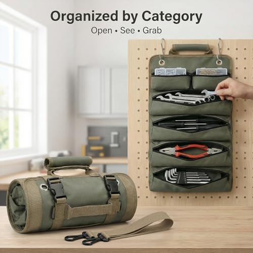 Hanging Tool Bag with 6 Zipper Pockets for Garage & Workshop