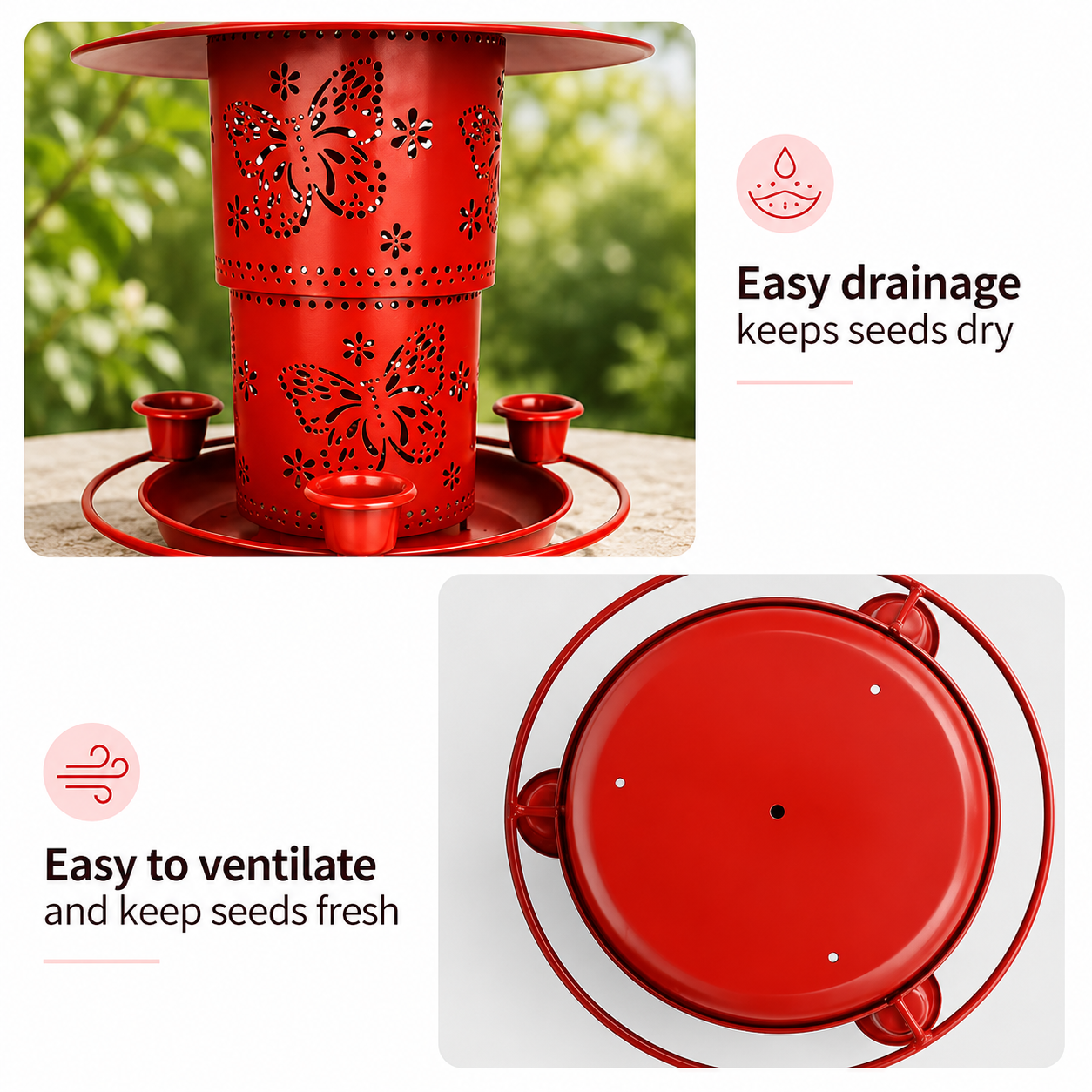 Metal Bird Feeder for Outside Retractable Hanging Feeder