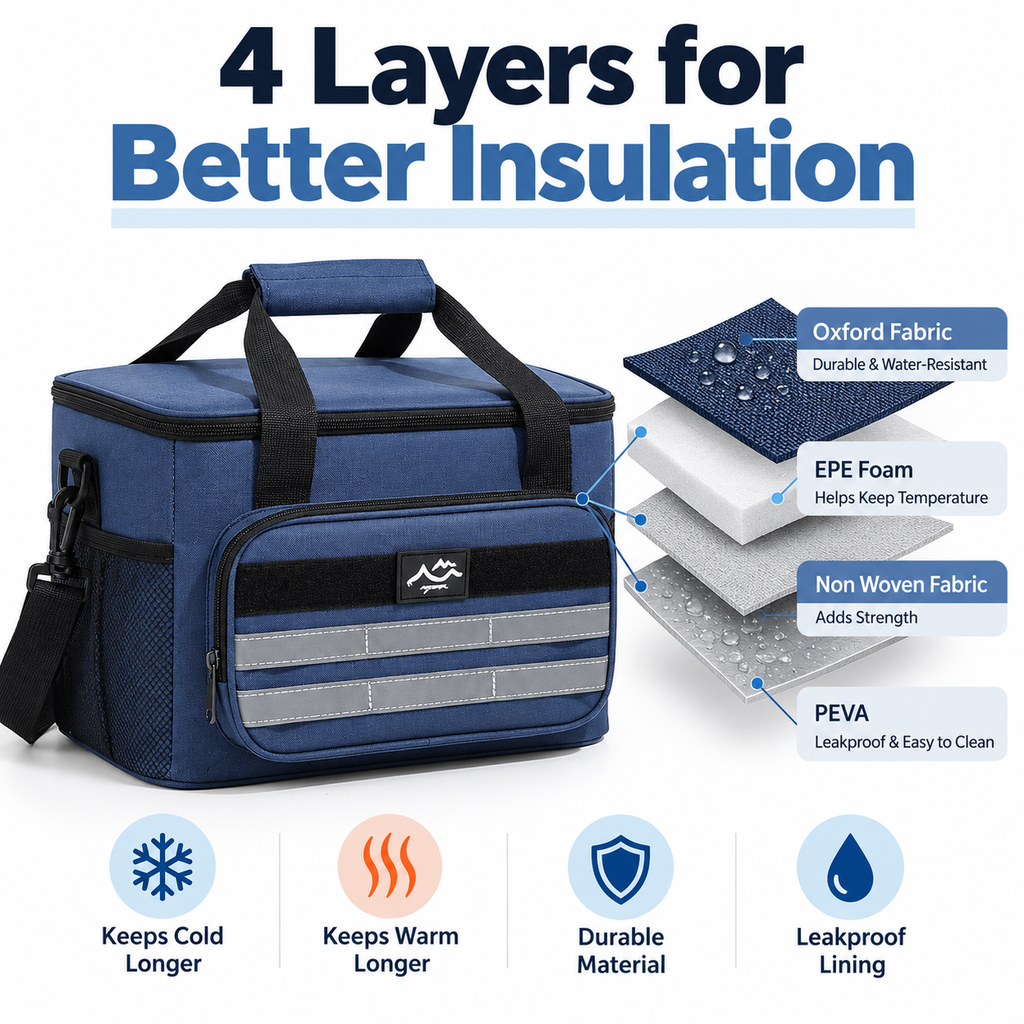 4-Layer Insulated Cooler Bag for Picnics, Camping & Travel
