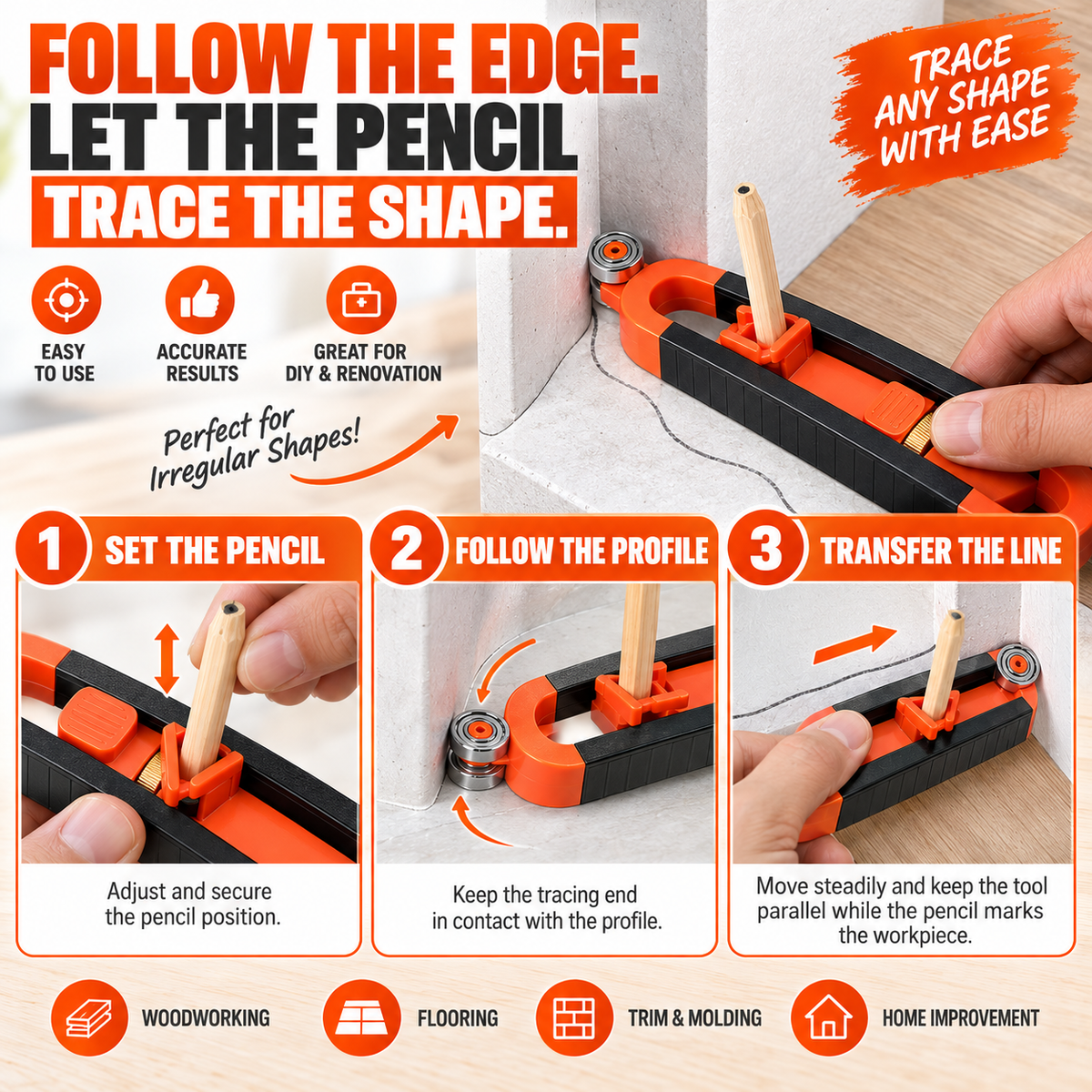 Contour Gauge Scribe Tool with Adjustable Pencil Holder
