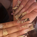 Gold 3D Floral French Long Almond Press-On Nails, 24-Pc Kit
